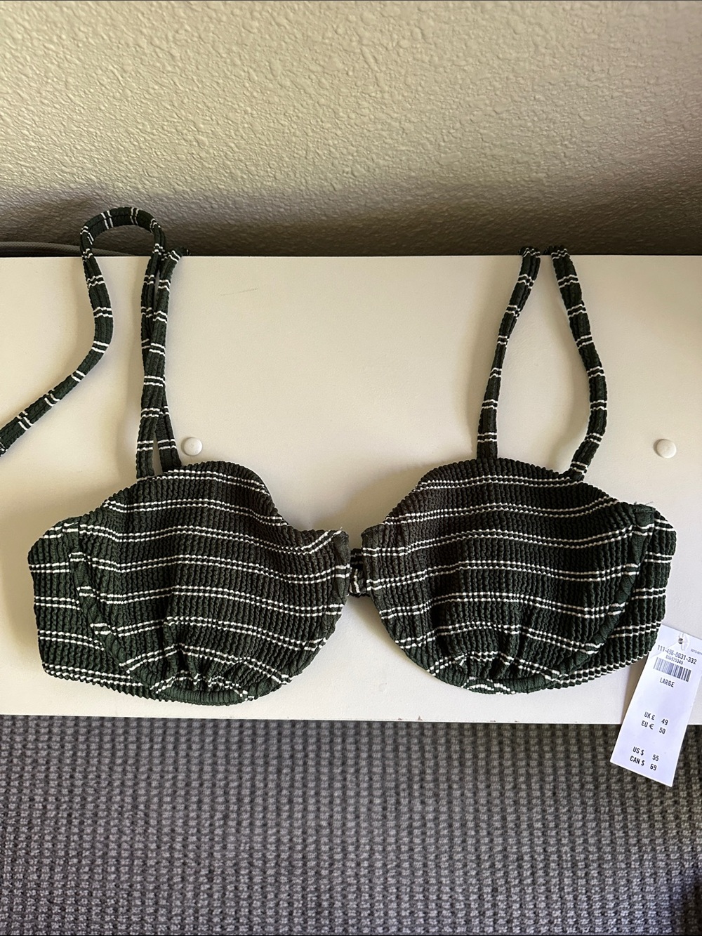 Abercrombie & Fitch Dark Green and White Striped Underwire Bikini Top